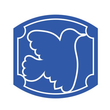 Rozet şeklinde şekillendirilmiş küçük kuş silueti. Logo için geometrik şekilli küçük bir güvercin çizimi.