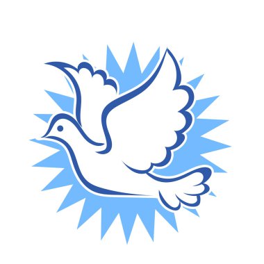 Rozet şeklindeki küçük kuşun çizgi çizimi. Logo için geometrik şekilli güvercin çizimi.