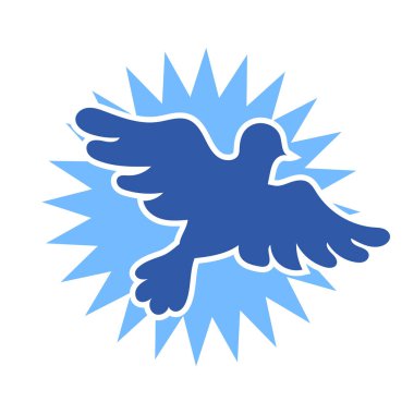 Rozet şeklinde şekillendirilmiş küçük kuş silueti. Logo için geometrik şekilli küçük bir güvercin çizimi.