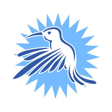 Rozet şeklindeki küçük kuşun çizgi çizimi. Logo için geometrik şekilli güvercin çizimi.