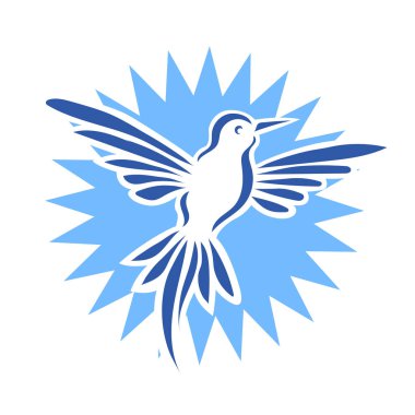 Rozet şeklindeki küçük kuşun çizgi çizimi. Logo için geometrik şekilli güvercin çizimi.