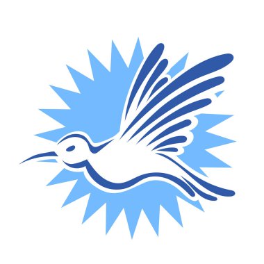 Rozet şeklindeki küçük kuşun çizgi çizimi. Logo için geometrik şekilli güvercin çizimi.