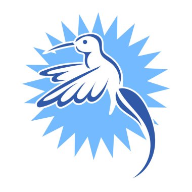 Rozet şeklindeki küçük kuşun çizgi çizimi. Logo için geometrik şekilli güvercin çizimi.