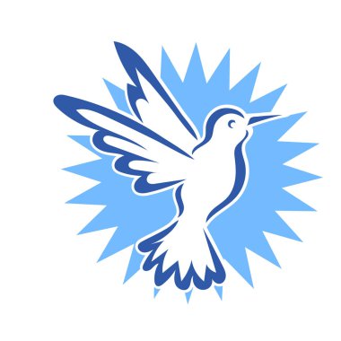 Rozet şeklindeki küçük kuşun çizgi çizimi. Logo için geometrik şekilli güvercin çizimi.