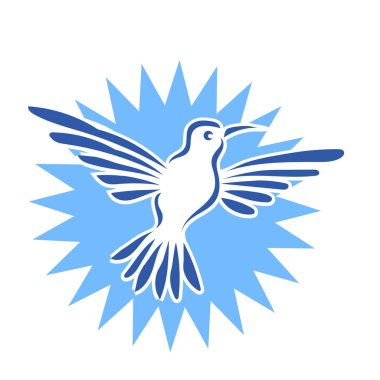 Rozet şeklindeki küçük kuşun çizgi çizimi. Logo için geometrik şekilli güvercin çizimi.