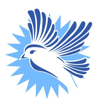 Rozet şeklindeki küçük kuşun çizgi çizimi. Logo için geometrik şekilli güvercin çizimi.