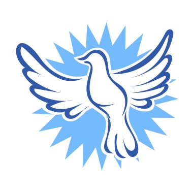 Rozet şeklindeki küçük kuşun çizgi çizimi. Logo için geometrik şekilli güvercin çizimi.