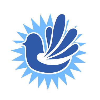 Rozet şeklinde şekillendirilmiş küçük kuş silueti. Logo için geometrik şekilli küçük bir güvercin çizimi.