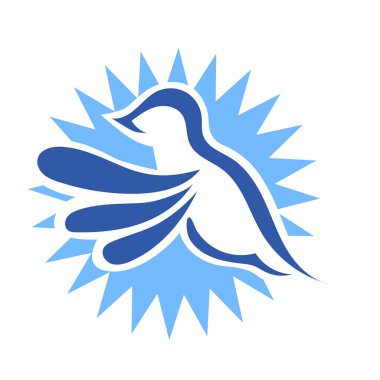 Rozet şeklindeki küçük kuşun çizgi çizimi. Logo için geometrik şekilli güvercin çizimi.