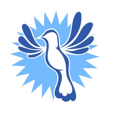 Rozet şeklindeki küçük kuşun çizgi çizimi. Logo için geometrik şekilli güvercin çizimi.