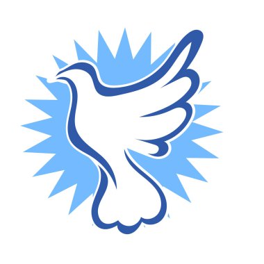 Rozet şeklindeki küçük kuşun çizgi çizimi. Logo için geometrik şekilli güvercin çizimi.