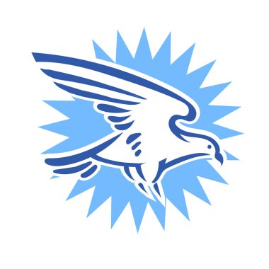 Rozet şeklinde çizen stilize edilmiş kartal çizgi çizimi. Logo için geometrik şekilli küçük bir kartal çizimi.