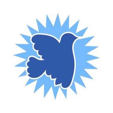 Rozet şeklinde şekillendirilmiş küçük kuş silueti. Logo için geometrik şekilli küçük bir güvercin çizimi.