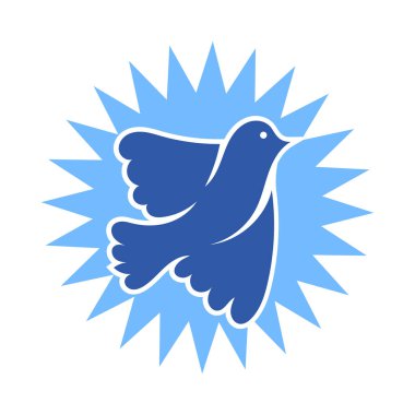 Rozet şeklinde şekillendirilmiş küçük kuş silueti. Logo için geometrik şekilli küçük bir güvercin çizimi.