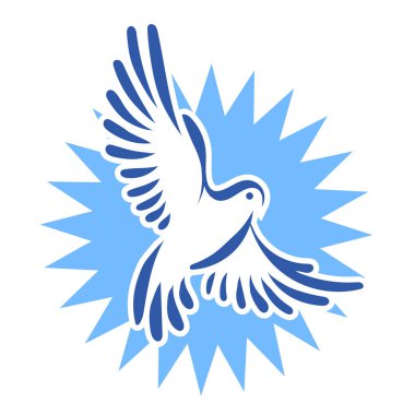 Rozet şeklindeki küçük kuşun çizgi çizimi. Logo için geometrik şekilli güvercin çizimi.