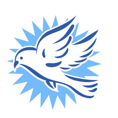 Rozet şeklindeki küçük kuşun çizgi çizimi. Logo için geometrik şekilli güvercin çizimi.