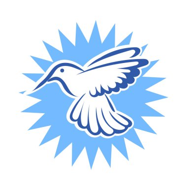 Rozet şeklindeki küçük kuşun çizgi çizimi. Logo için geometrik şekilli güvercin çizimi.