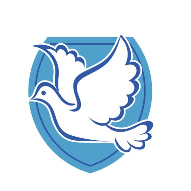 Rozet şeklindeki küçük kuşun çizgi çizimi. Logo için geometrik şekilli güvercin çizimi.