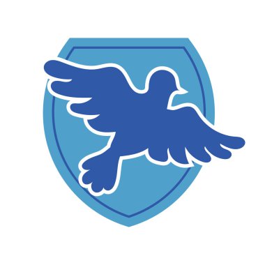 Rozet şeklinde şekillendirilmiş küçük kuş silueti. Logo için geometrik şekilli küçük bir güvercin çizimi.