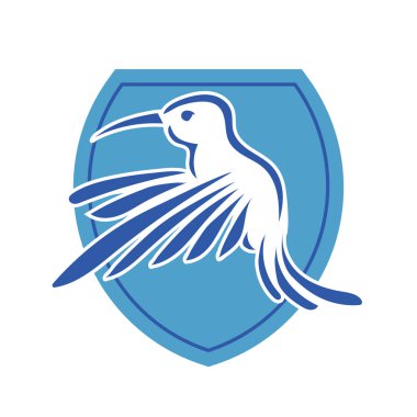 Rozet şeklindeki küçük kuşun çizgi çizimi. Logo için geometrik şekilli güvercin çizimi.