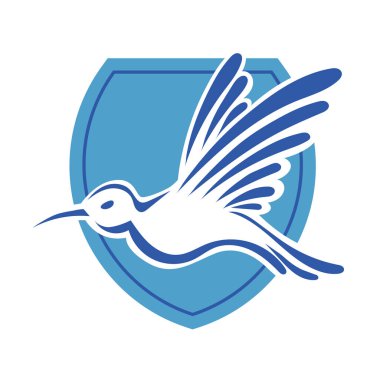 Rozet şeklindeki küçük kuşun çizgi çizimi. Logo için geometrik şekilli güvercin çizimi.