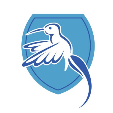 Rozet şeklindeki küçük kuşun çizgi çizimi. Logo için geometrik şekilli güvercin çizimi.