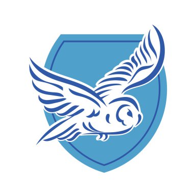 Baykuşun stilize edilmiş çizgi çizimi. Rozet şeklinde. Logo için geometrik şekilli küçük bir baykuş çizimi.