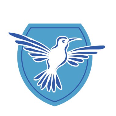 Rozet şeklindeki küçük kuşun çizgi çizimi. Logo için geometrik şekilli güvercin çizimi.