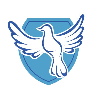 Rozet şeklindeki küçük kuşun çizgi çizimi. Logo için geometrik şekilli güvercin çizimi.