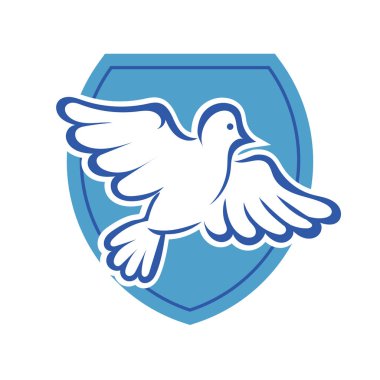 Rozet şeklindeki küçük kuşun çizgi çizimi. Logo için geometrik şekilli güvercin çizimi.