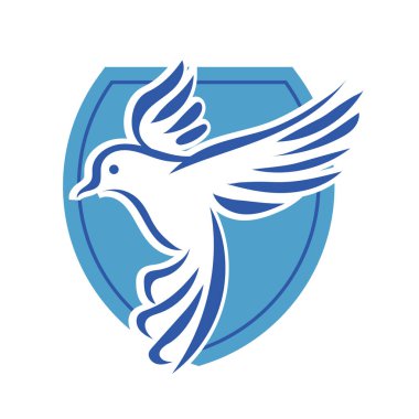 Rozet şeklindeki küçük kuşun çizgi çizimi. Logo için geometrik şekilli güvercin çizimi.