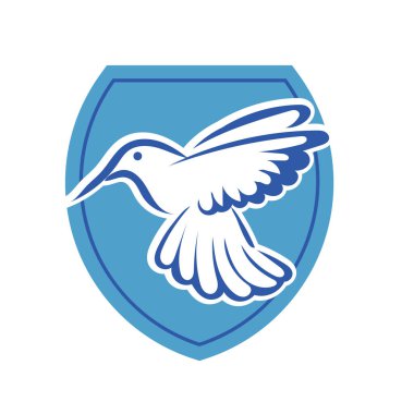 Rozet şeklindeki küçük kuşun çizgi çizimi. Logo için geometrik şekilli güvercin çizimi.