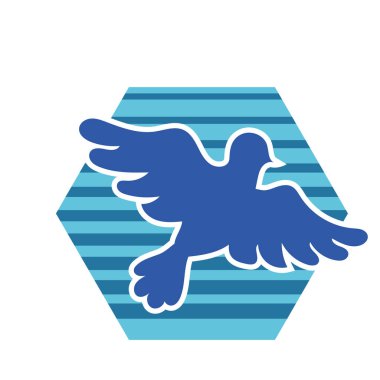 Rozet şeklinde şekillendirilmiş küçük kuş silueti. Logo için geometrik şekilli küçük bir güvercin çizimi.