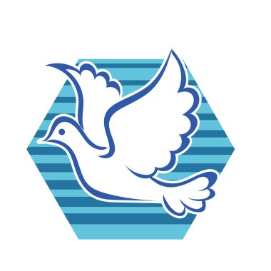 Rozet şeklindeki küçük kuşun çizgi çizimi. Logo için geometrik şekilli güvercin çizimi.