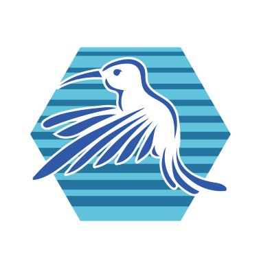 Rozet şeklindeki küçük kuşun çizgi çizimi. Logo için geometrik şekilli güvercin çizimi.