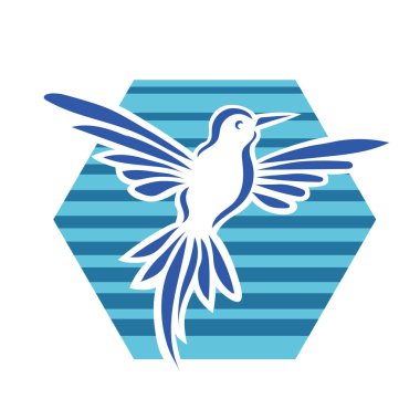 Rozet şeklindeki küçük kuşun çizgi çizimi. Logo için geometrik şekilli güvercin çizimi.