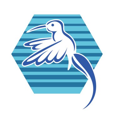 Rozet şeklindeki küçük kuşun çizgi çizimi. Logo için geometrik şekilli güvercin çizimi.