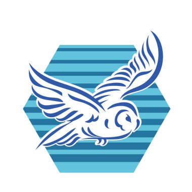 Baykuşun stilize edilmiş çizgi çizimi. Rozet şeklinde. Logo için geometrik şekilli küçük bir baykuş çizimi.