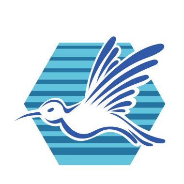 Rozet şeklindeki küçük kuşun çizgi çizimi. Logo için geometrik şekilli güvercin çizimi.