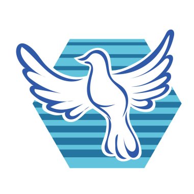 Rozet şeklindeki küçük kuşun çizgi çizimi. Logo için geometrik şekilli güvercin çizimi.