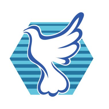 Rozet şeklindeki küçük kuşun çizgi çizimi. Logo için geometrik şekilli güvercin çizimi.