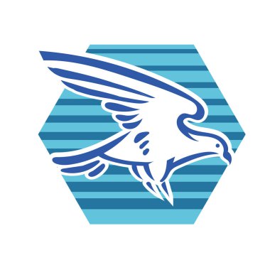 Rozet şeklinde çizen stilize edilmiş kartal çizgi çizimi. Logo için geometrik şekilli küçük bir kartal çizimi.