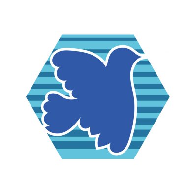 Rozet şeklinde şekillendirilmiş küçük kuş silueti. Logo için geometrik şekilli küçük bir güvercin çizimi.