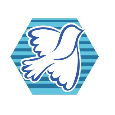 Rozet şeklindeki küçük kuşun çizgi çizimi. Logo için geometrik şekilli güvercin çizimi.