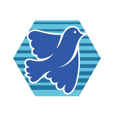 Rozet şeklinde şekillendirilmiş küçük kuş silueti. Logo için geometrik şekilli küçük bir güvercin çizimi.