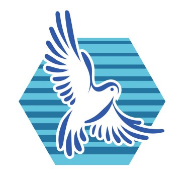 Rozet şeklindeki küçük kuşun çizgi çizimi. Logo için geometrik şekilli güvercin çizimi.