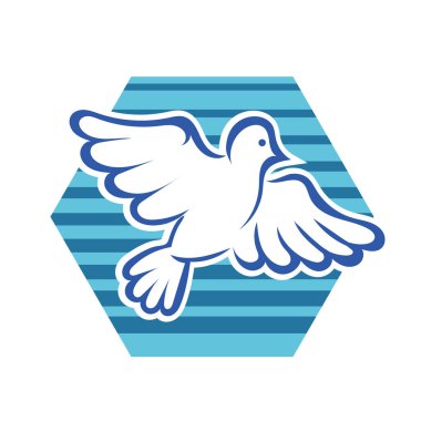 Rozet şeklindeki küçük kuşun çizgi çizimi. Logo için geometrik şekilli güvercin çizimi.