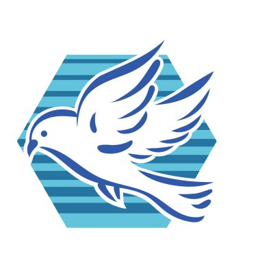 Rozet şeklindeki küçük kuşun çizgi çizimi. Logo için geometrik şekilli güvercin çizimi.