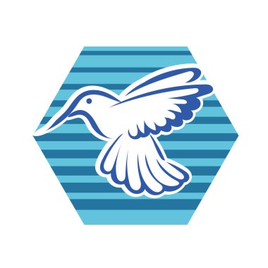 Rozet şeklindeki küçük kuşun çizgi çizimi. Logo için geometrik şekilli güvercin çizimi.