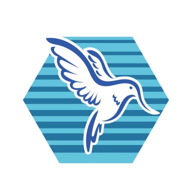 Rozet şeklindeki küçük kuşun çizgi çizimi. Logo için geometrik şekilli güvercin çizimi.